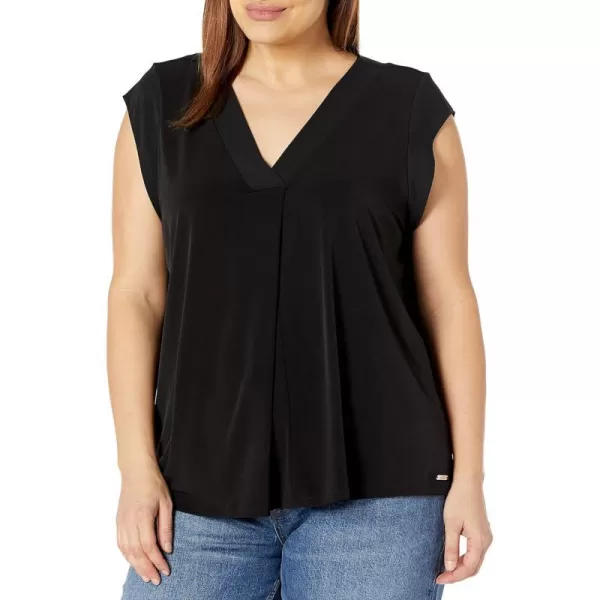 Calvin Klein Womens Sleeveless Blouse with Inverted Pleat Standard and PlusPlus Size Black