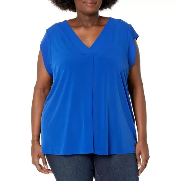 Calvin Klein Womens Sleeveless Blouse with Inverted Pleat Standard and PlusPlus Size Klein Blue