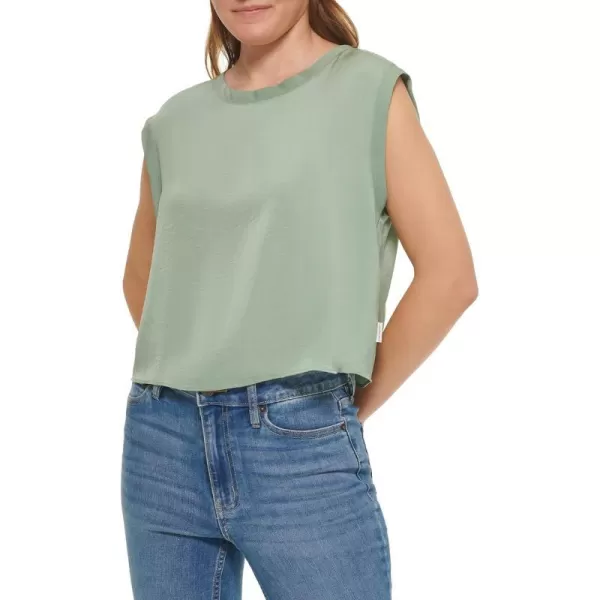 Calvin Klein Womens Sleeveless Blouse with Inverted Pleat Standard and PlusStandard Sage