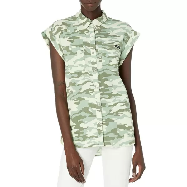 Calvin Klein Womens Sleeveless Button Front ShirtClear CamoLight Bonsai