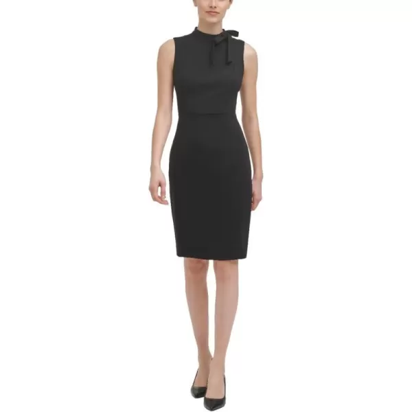 Calvin Klein Womens Sleeveless Seamed Sheath with Tie NeckDeep Black