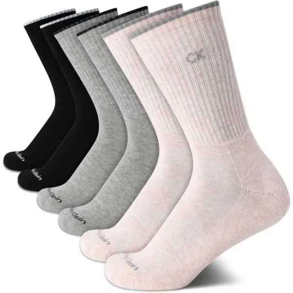 Calvin Klein Womens Socks  Cushion Athletic Crew Socks 6 PackRose Heather Assorted