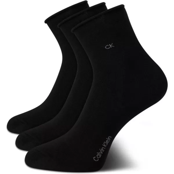 Calvin Klein Womens Socks  Roll Cuff Crew Socks 3 PackAll Black