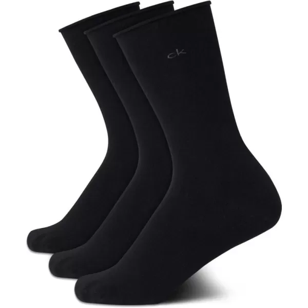 Calvin Klein Womens Socks  Roll Cuff Crew Socks 3 PackBlack