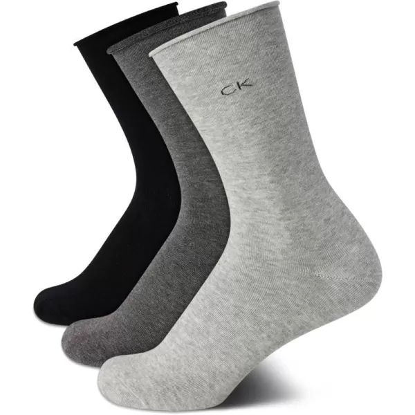 Calvin Klein Womens Socks  Roll Cuff Crew Socks 3 PackGreys