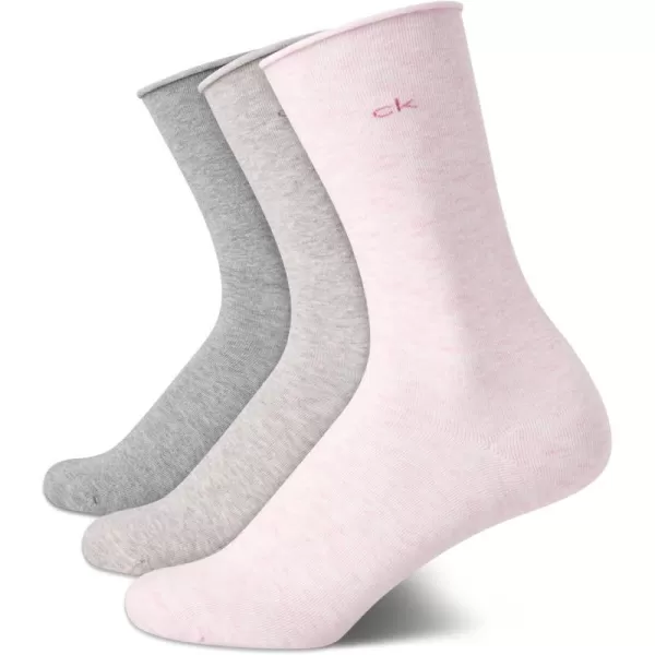 Calvin Klein Womens Socks  Roll Cuff Crew Socks 3 PackPinkGrey