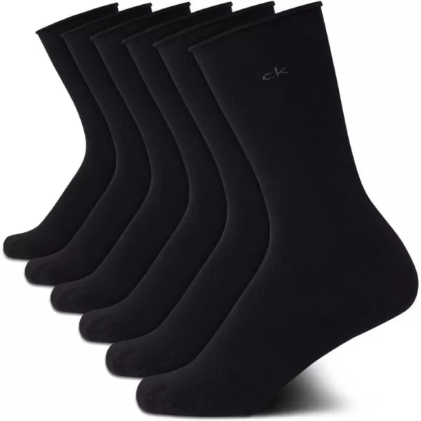 Calvin Klein Womens Socks  Roll Cuff Crew Socks 6 PackBlack