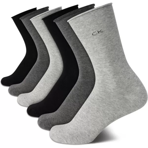 Calvin Klein Womens Socks  Roll Cuff Crew Socks 6 PackGrey