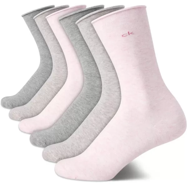 Calvin Klein Womens Socks  Roll Cuff Crew Socks 6 PackPinkGrey