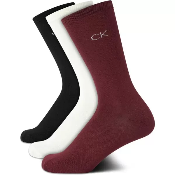 Calvin Klein Womens Socks  Sustainable SuperSoft Luxury Cushion Athletic Crew Socks 3 PackBurgundy