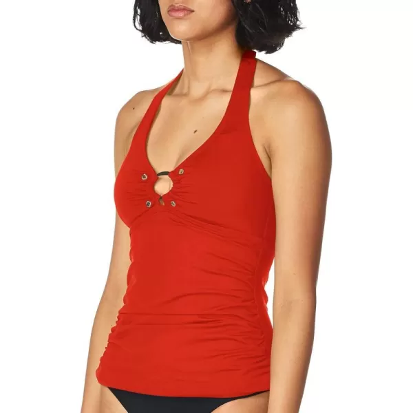 Calvin Klein Womens Solid Halter Tankini Swimsuit with Removable Soft CupsClementine