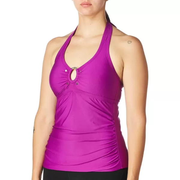 Calvin Klein Womens Solid Halter Tankini Swimsuit with Removable Soft CupsDragon Fruit