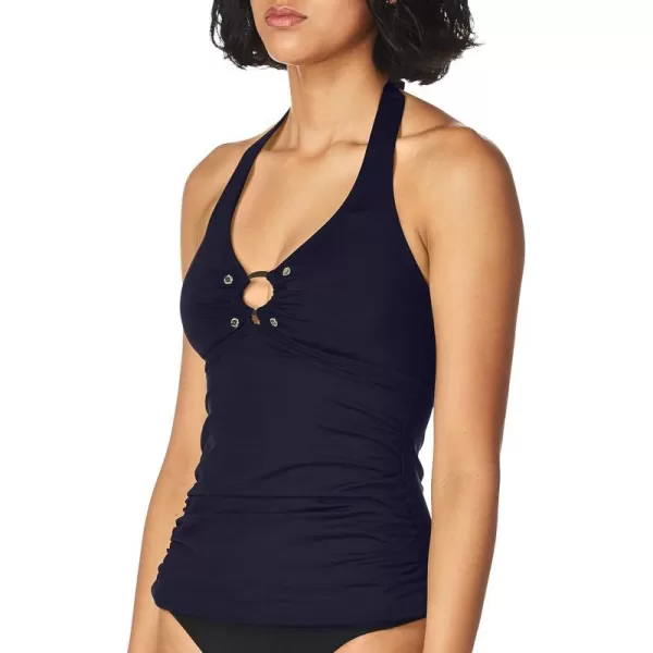 Calvin Klein Womens Solid Halter Tankini Swimsuit with Removable Soft CupsNavy