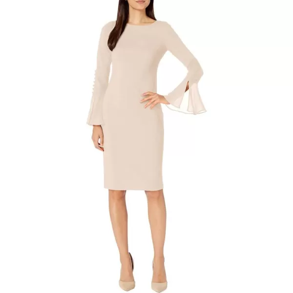 Calvin Klein Womens Solid Sheath with Chiffon Bell Sleeves DressBlossom