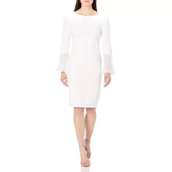 Calvin Klein Womens Solid Sheath with Chiffon Bell Sleeves DressCream