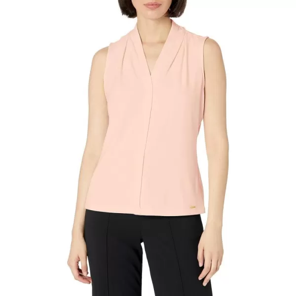 Calvin Klein Womens Solid Sleeveless VNeck Cami Petite and StandardBlush