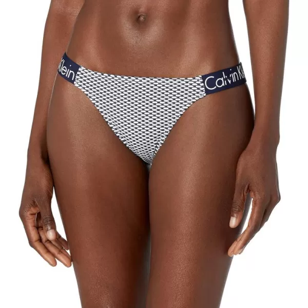 Calvin Klein Womens Standard Logo Cheeky Bikini BottomNavyWhite