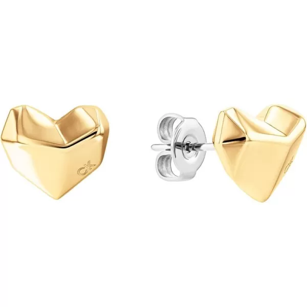 Calvin Klein Womens Stud Earrings Faceted HeartShaped Design for All OccasionsYellow Gold