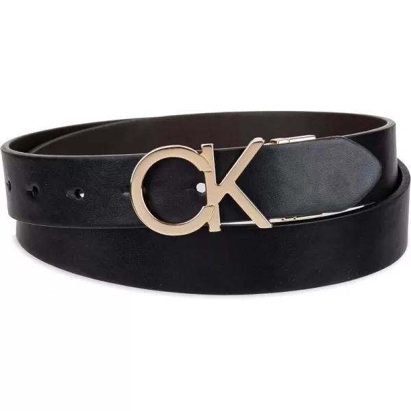 Calvin Klein Womens Twoinone Reversible Ck Monogram Plaque BuckleBlackBrown Plaque