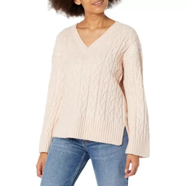 Calvin Klein Womens V Neck Cable Long Sleeve SweaterPetal