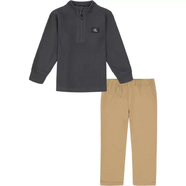 Calvin Klein boys 2 Pieces Flatback Rib Pant SetOmber Blue  British Khaki