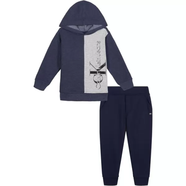 Calvin Klein boys 2 Pieces Fleece Hooded Jog SetHeather  Navy