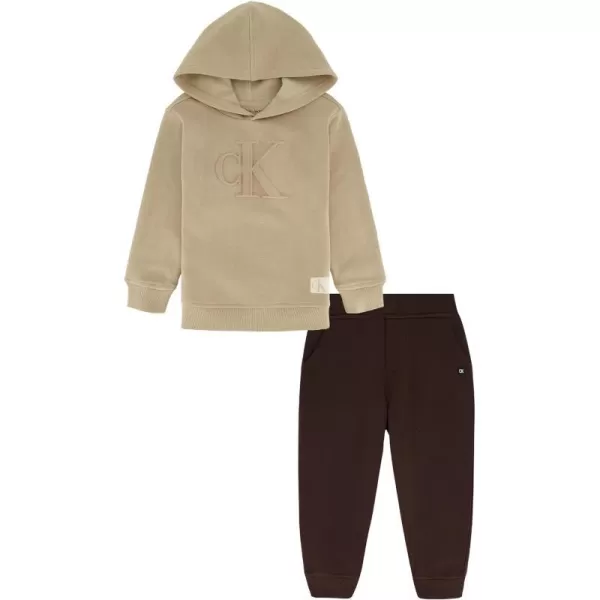 Calvin Klein boys 2 Pieces Fleece Hooded Jog SetKhaki  Coffee Bean