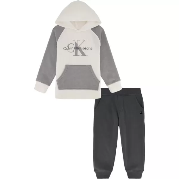 Calvin Klein boys 2 Pieces Fleece Hooded Jog SetMarshmallow  Alloy  Castlerock