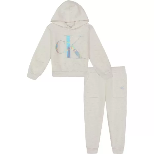 Calvin Klein boys 2 Pieces Fleece Hooded Jog SetOatmeal Heather