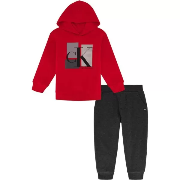 Calvin Klein boys 2 Pieces Fleece Hooded Jog SetRed  Heather