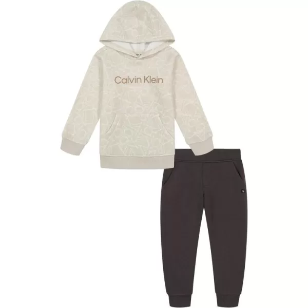 Calvin Klein boys 2 Pieces Fleece Hooded Jog SetStone  Marshmallow  Shale