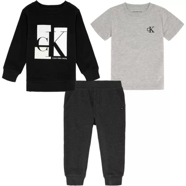 Calvin Klein boys 3 Piece Crew Jog SetBlack  Heather