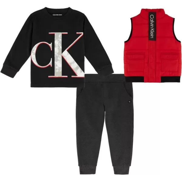 Calvin Klein boys 3 Pieces Puff Vest SetBrown  Heather  Black