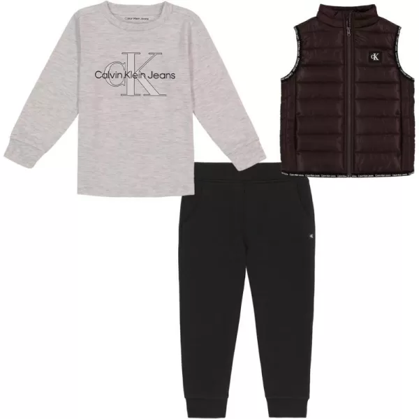 Calvin Klein boys 3 Pieces Puff Vest SetRed  Black  Heather