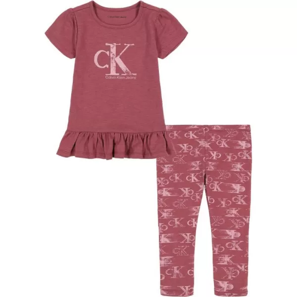 Calvin Klein girls 2 Pieces Tunic Legging SetCrushed Berry  Dawn Pink