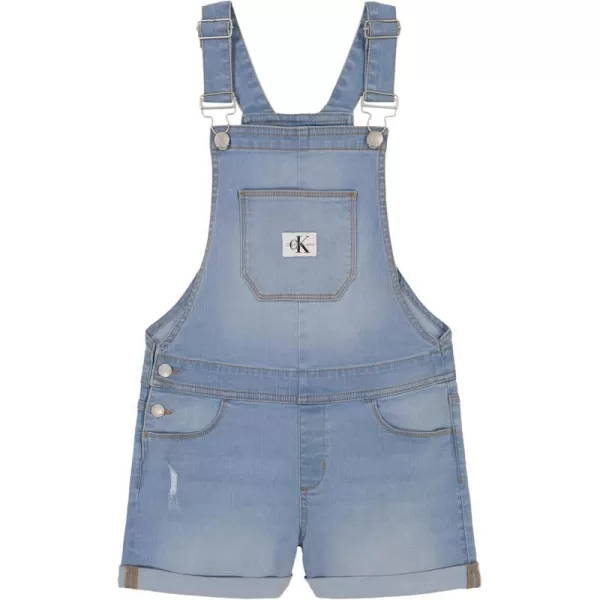 Calvin Klein girls Stretch Denim Shortalls Boyfriend Fit Jean Overalls With Adjustable StrapsPacific