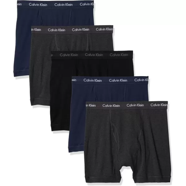 Calvin Klein mens Cotton Classics 5Pack Boxer Brief2 Blue Shadow Body WBlue Shadow Waistband 2 Charcoal Heather Body WCharcoal Heather Waistband 1 Black Body WBlack Waistband