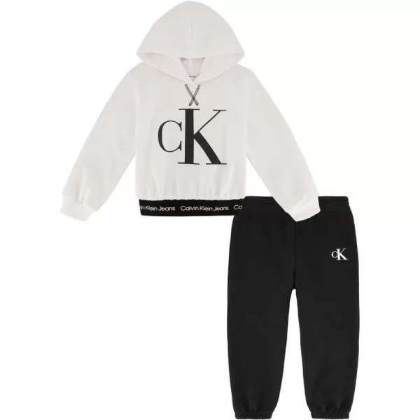 Calvin Klein womens 2 Pieces Hooded Fleece Jog SetWhite  Black