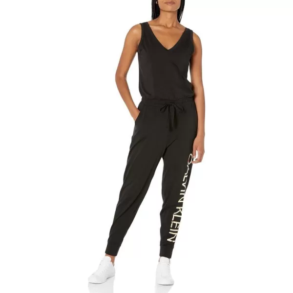 Calvin Klein womens Designer Logo Jumpsuit Romper WDrawstringBlack