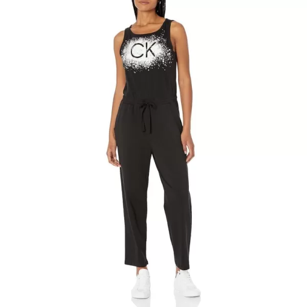 Calvin Klein womens Designer Logo Jumpsuit Romper WDrawstringBlack White