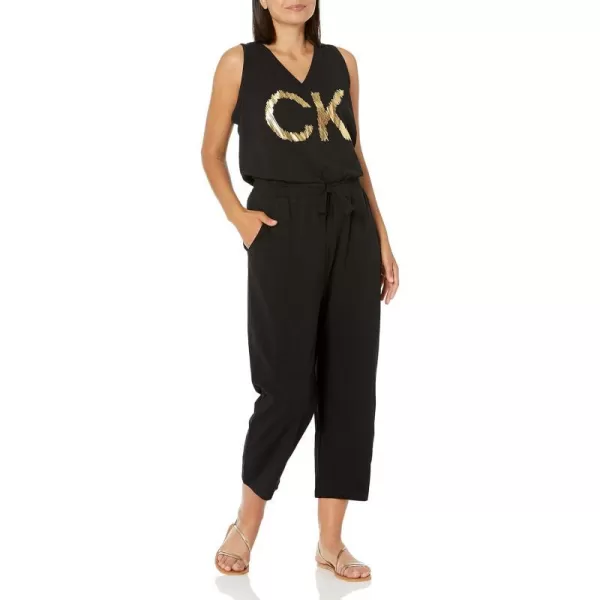 Calvin Klein womens Designer Logo Jumpsuit Romper WDrawstringBlk 2