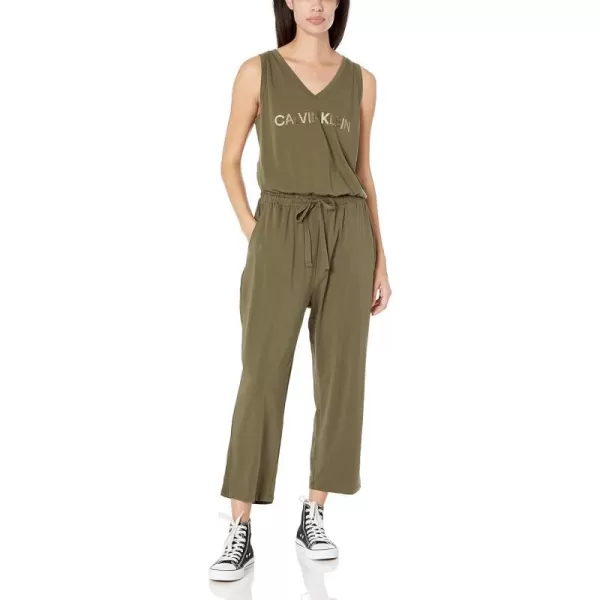 Calvin Klein womens Designer Logo Jumpsuit Romper WDrawstringCaper