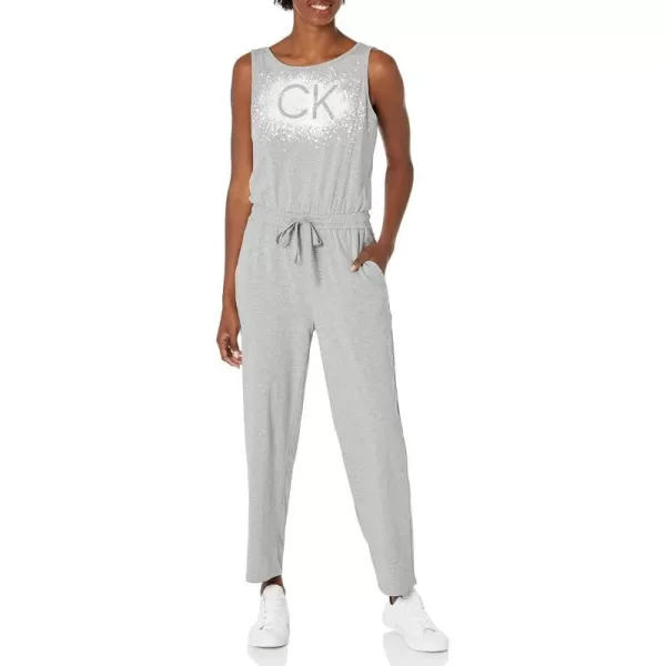 Calvin Klein womens Designer Logo Jumpsuit Romper WDrawstringHeather TinWhite