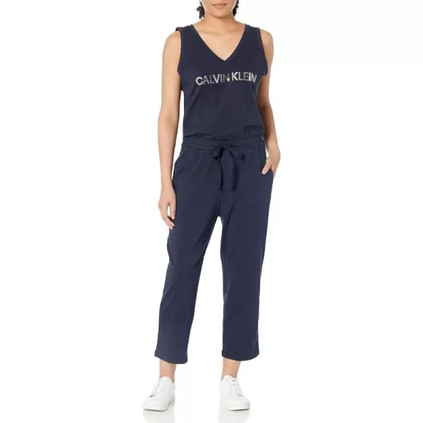 Calvin Klein womens Designer Logo Jumpsuit Romper WDrawstringIndigo