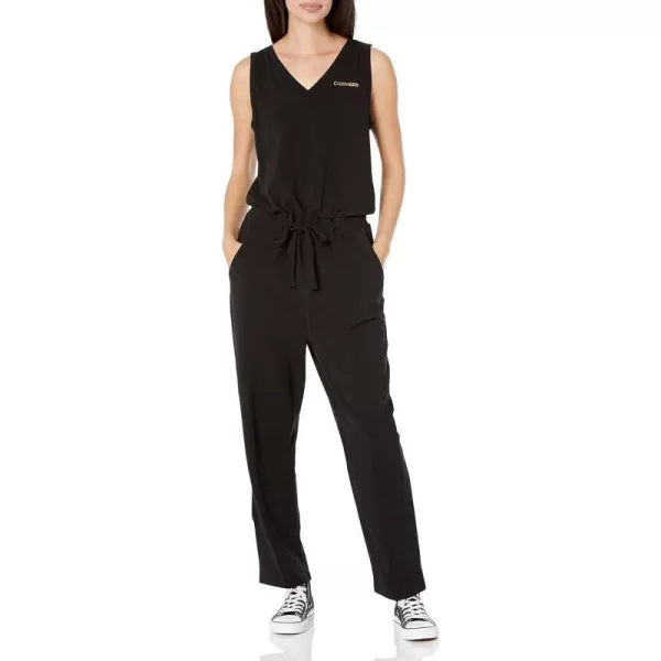 Calvin Klein womens Designer Logo Jumpsuit Romper WDrawstringSolid Black