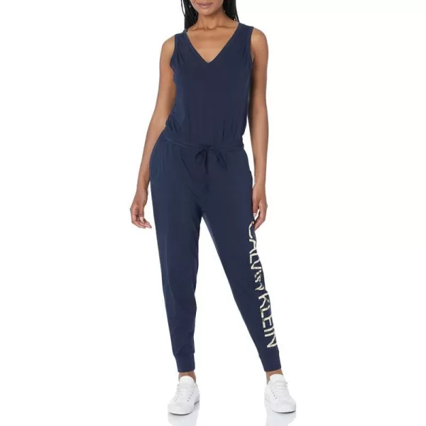 Calvin Klein womens Designer Logo Jumpsuit Romper WDrawstringSolid Indigo