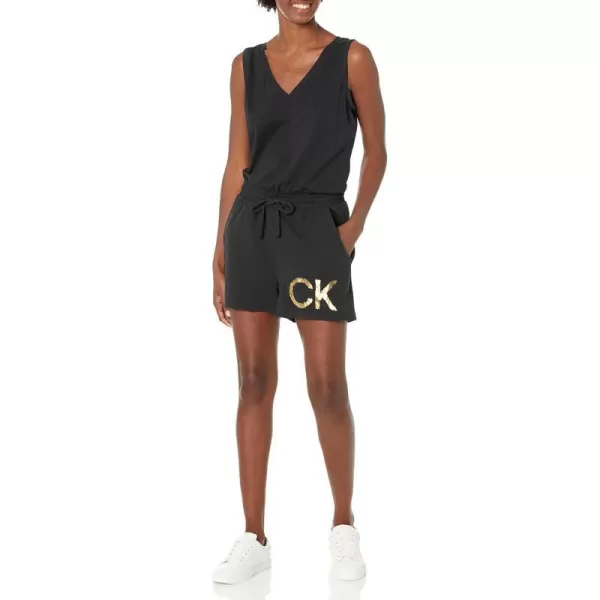 Calvin Klein womens Relax Designer Logo RomperDark Black