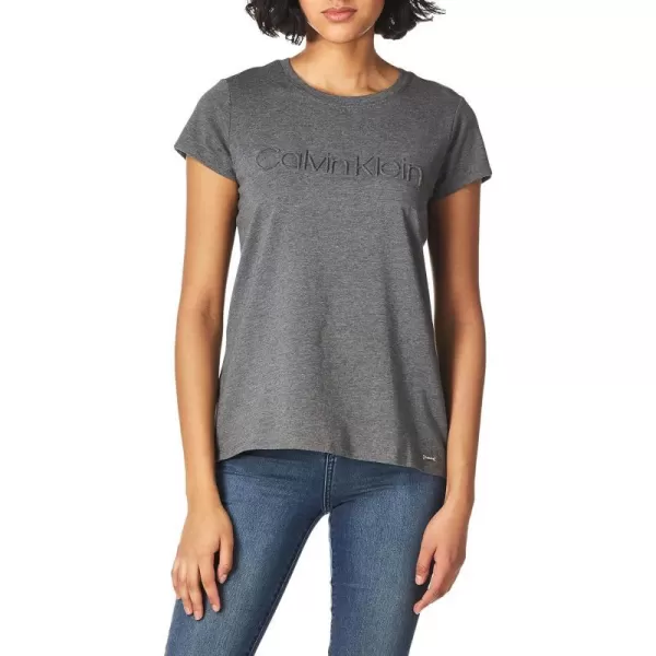 Calvin Klein womens Short Sleeve Crew Neck Logo TShirtHeather Charcoal