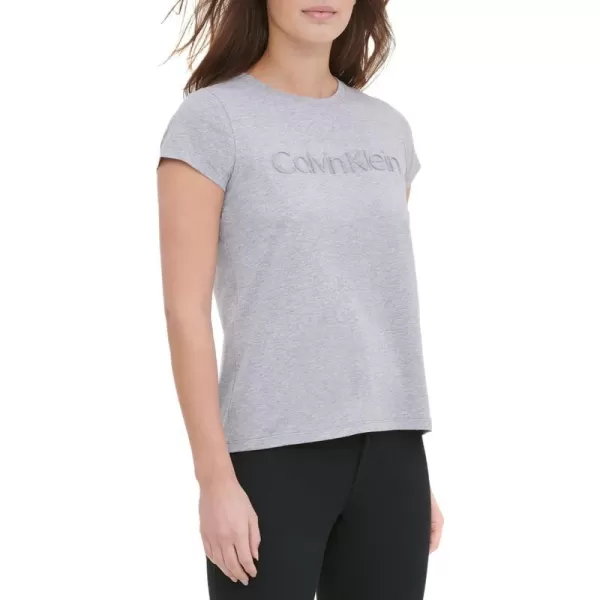 Calvin Klein womens Short Sleeve Crew Neck Logo TShirtHeather Granite