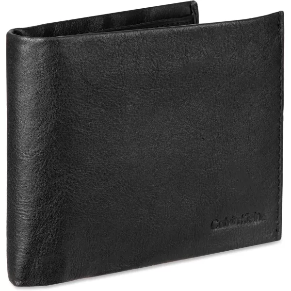 Calvin Klein Mens RFID Leather Minimalist Bifold Wallet with Multiple Card Slots and ID WindowBlack Passcase